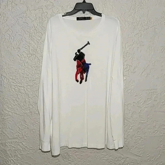Polo by Ralph Lauren White Long Sleeve Tee with Multicolor Logo - Picture 1 of 3